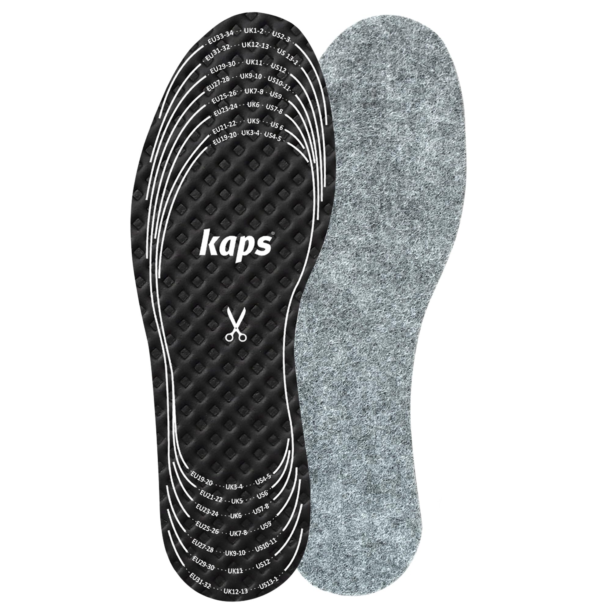 Kids Insoles for Warm Feet - Thermal Felt Shoe Inserts for Children, Cut to Fit, Cushioned Latex Foam with Activated Carbon, UK Infant 3 to Youth 2 (EU 19-35) - Kaps