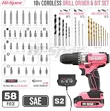 Hi-Spec 58pc 18V Pink Cordless Drill Driver Set Ladies Power Tool Rechargeable view 2
