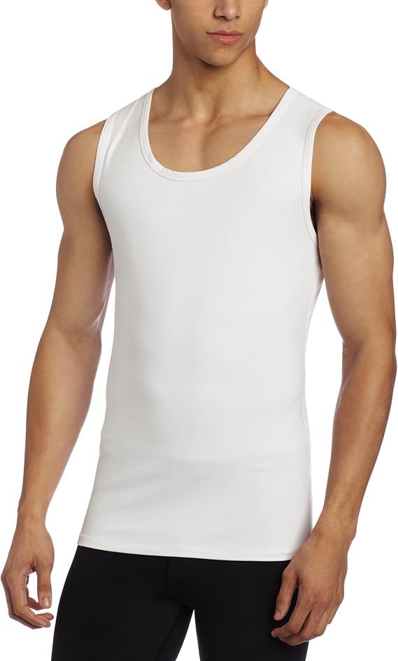 papi Men's Six Pack, Solid Compression Tank Top, White, XLarge at