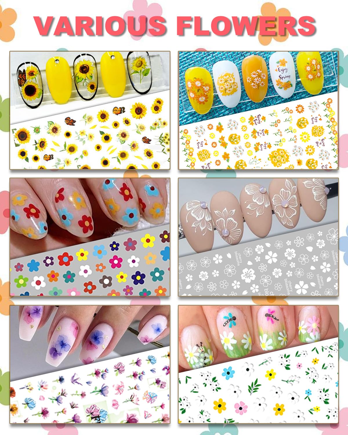 IDDFEVE 30 Sheets All Holiday Nail Art Stickers, Variety Pack Seasonal Nail Decals, Self-Adhesive Colorful Design for Daisy Flowers Butterflies Star Halloween Christmas - Image 2