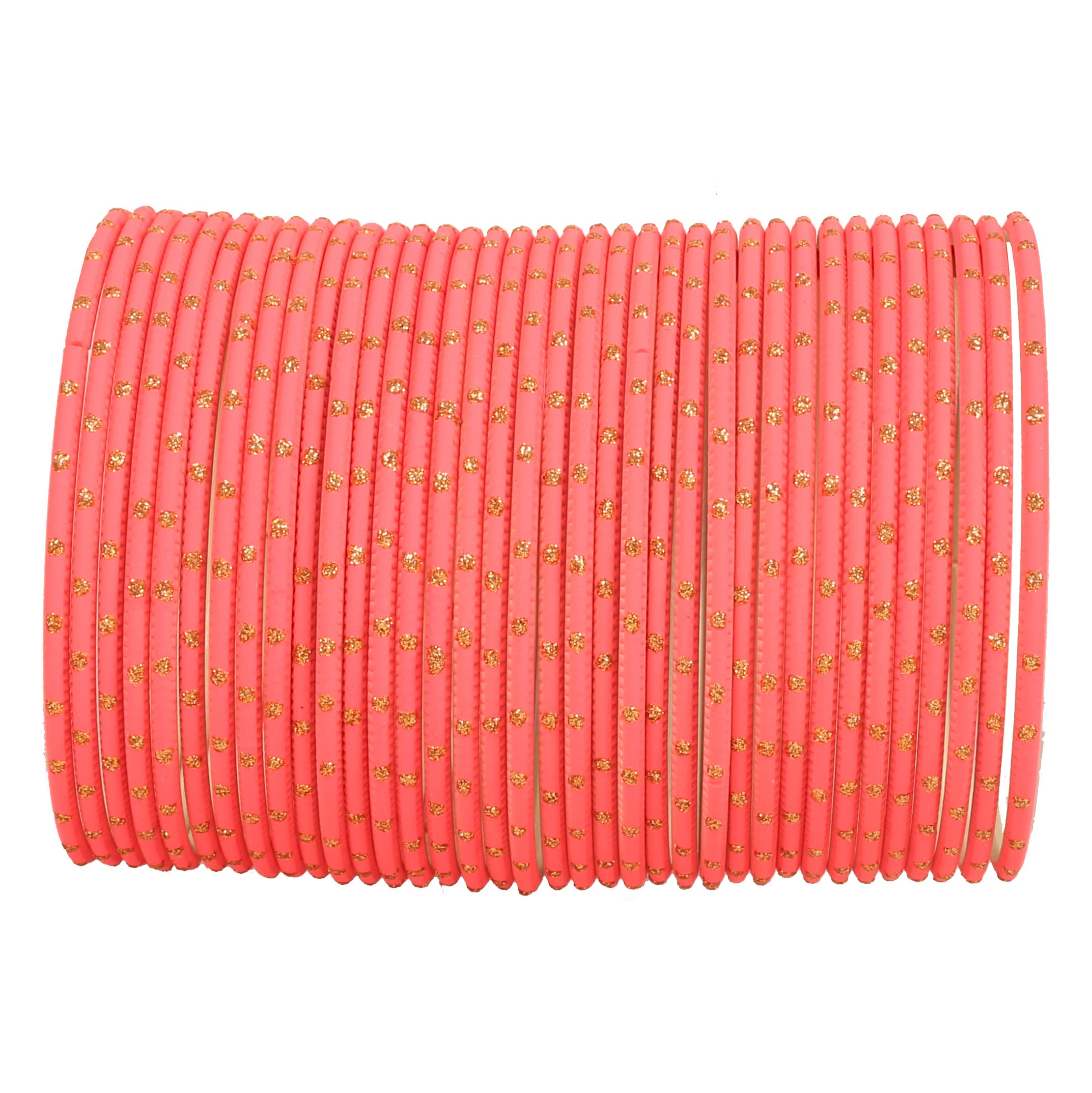 Touchstone Colorful Bangle Collection Indian Bollywood Alloy Metal Coral Golden Glaze Wrist Enhancing Designer Jewelry Bangle Bracelets. Set of 36 for Women.