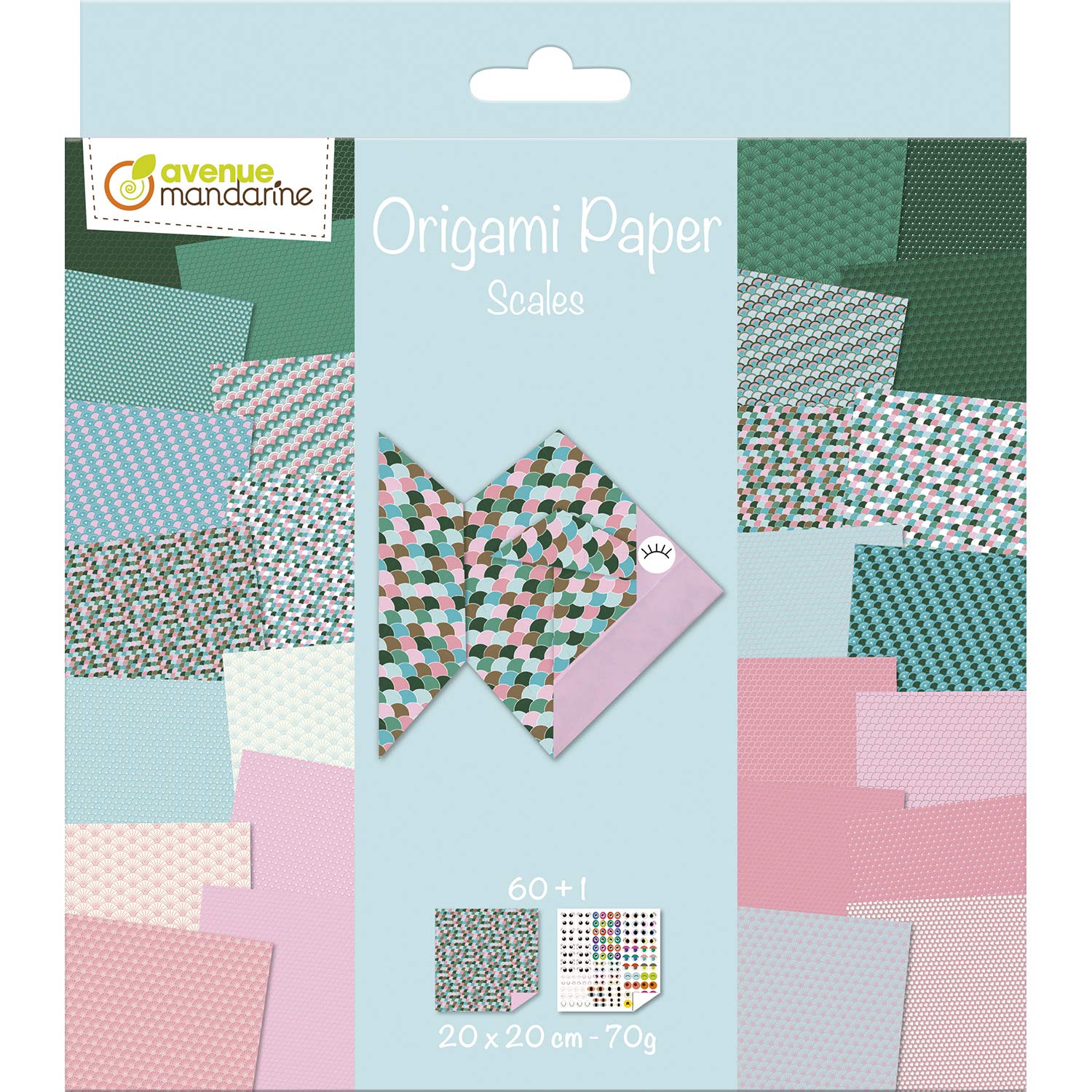 Avenue Mandarine - Ref OR511C - Origami Sheets Pack - Scale Designs - 20 x 20cm, 70gsm Paper, 30 Designs, Sticker Sheet for Eyes Included, Suitable for Ages 7+