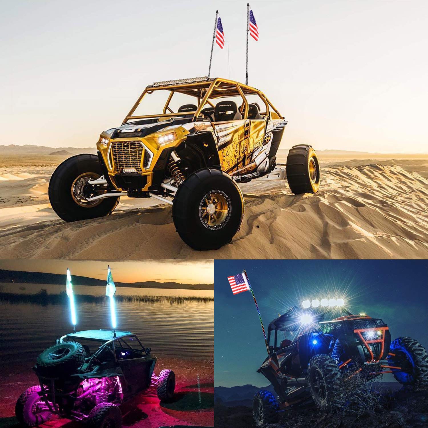Yvoone-Auto 4FT LED Whip Lights with Flag Remote Controlled 360 Twisted Chasing Color RGB Light Whip Antenna Lamp Accessories for UTV Off- Road Vehicle ATV Polaris RZR 4 Wheeler