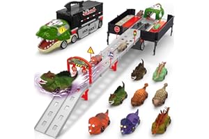 Gloween Dinosaur Toys for Kids 3-5, Dinosaur Truck with 8 Small Dinosaur Cars, Birthday Gifts Toys for 3 4 5+ Year Old Boy, Transport Carrier Truck for Toddlers, Great for Grandkids