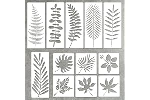 LEYHOONEY 12 Pieces Tropical Leaf Stencils for Painting on Wood, Canvas, Reusable Palm Leaf Stencil Maple Leaf Stencil Fern Leaf Stencil for Painting Wall, Furniture, Scrapbooking
