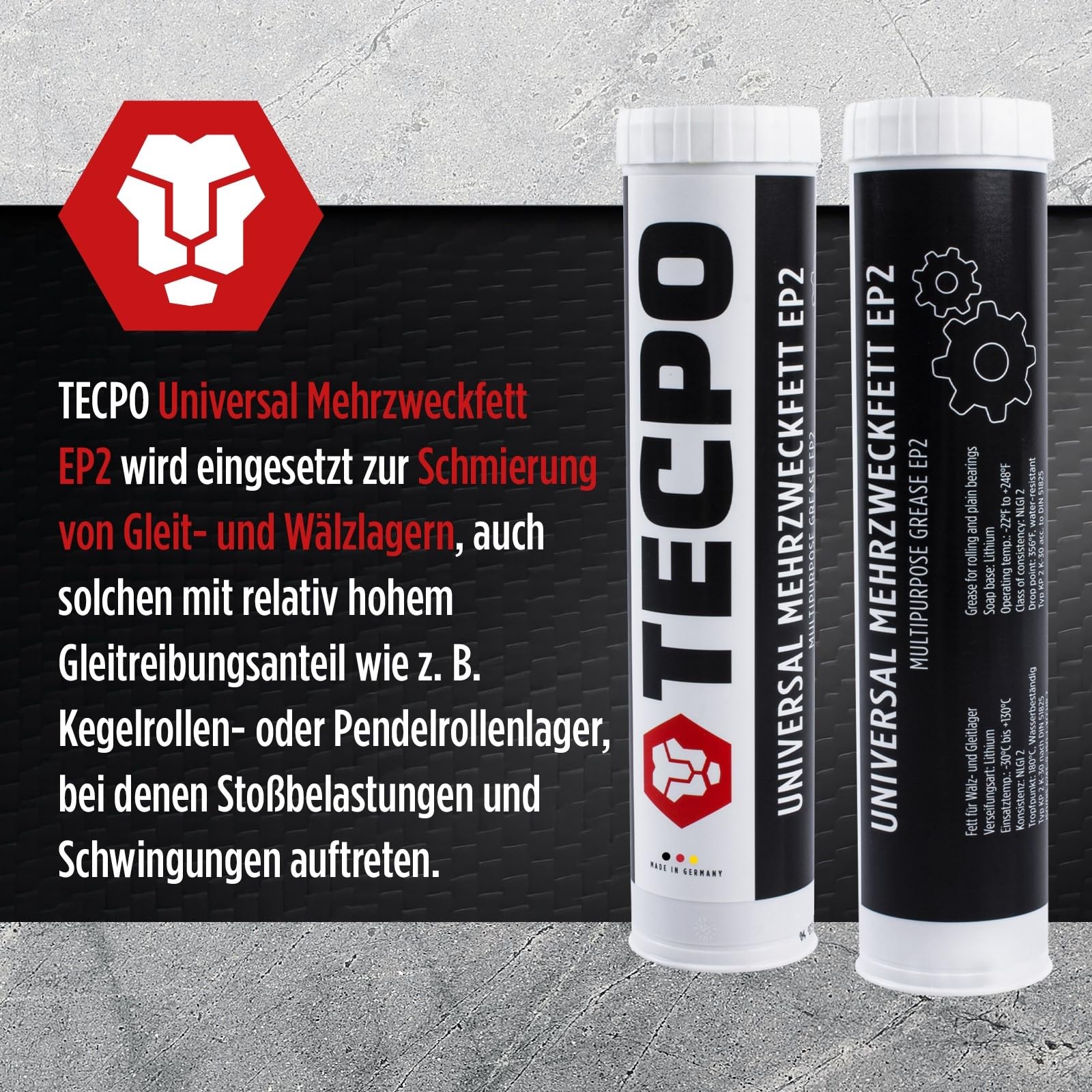 TECPO Universal Mehrzweckfett EP2 400g Kartusche Schmierfett, Lithiumfett, Universalfett, KFZ-Schmierung, wasserbeständig, KP2K-30 Lithium Fett (12x 400g) 5