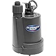 Superior Pump 91025 1/5 HP Thermoplastic Submersible Utility Pump with 10-Foot Cord, Black