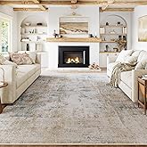 WondRg 8x10 Washable Area Rug for Living Room Bedroom Beige Blue Neutral Carpet Low Pile Soft Thin Tapis Salon Abstract Moder