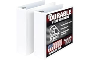 Samsill Durable 3 Ring View Binders Made in The USA, 4 Inch Locking D-Ring, Customizable Cover, White, Pack of 2