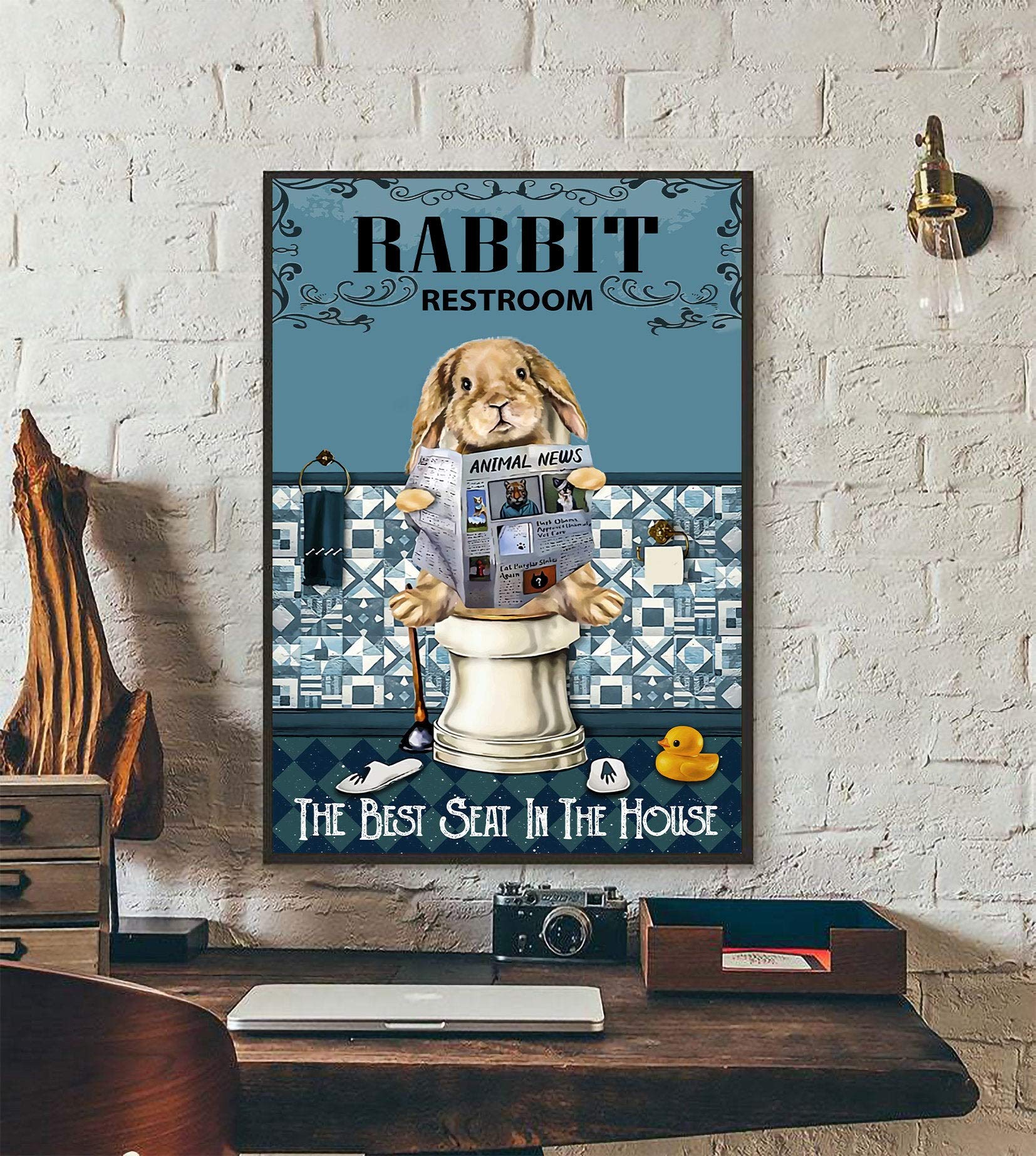 Metal Signs Funny Rabbit Restroom The Best Seat In The House Sign, Funny Bunny Art Prints, Animal News Wall Art, Bathroom Decor, Easter Day Decor Vintage 12×8 Inch