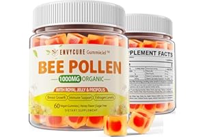 ENVYCURE Bee Pollen Organic 1000mg Gummies, w/Propolis, Royal Jelly, Sugar Free Bee Pollen Supplement Rich in Vitamin B, Antioxidants, Amino Acids (1 Pack)