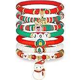 jollone 5 Pack Christmas Bracelets Women Clay Bead Bracelet Xmas Decorations Stackable Stretch Friendship Braclets Set for Christmas Gifts Stocking Stuffers Surprise