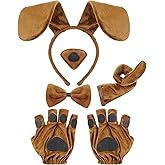 Syhood Puppy Dog Costume Set Ears Headband Bowtie Nose Tail Paw Gloves Accessories for Carnival
