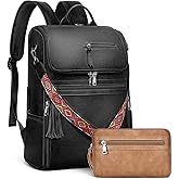 SYTRAH Leather Laptop Backpack for Women Designer Laptop Bag, 16.5 inch Travel Computer Backpacks Purse with Tassel for Work Business with Satchel Purse Black