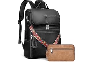 SYTRAH Leather Laptop Backpack for Women Designer Laptop Bag, 16.5 inch Travel Computer Backpacks Purse with Tassel