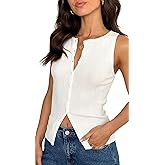 Faretumiya Women Button Down Tank Top Ribbed Summer Vest Tops Slim Fit Open Front Sleeveless Crop Shirt