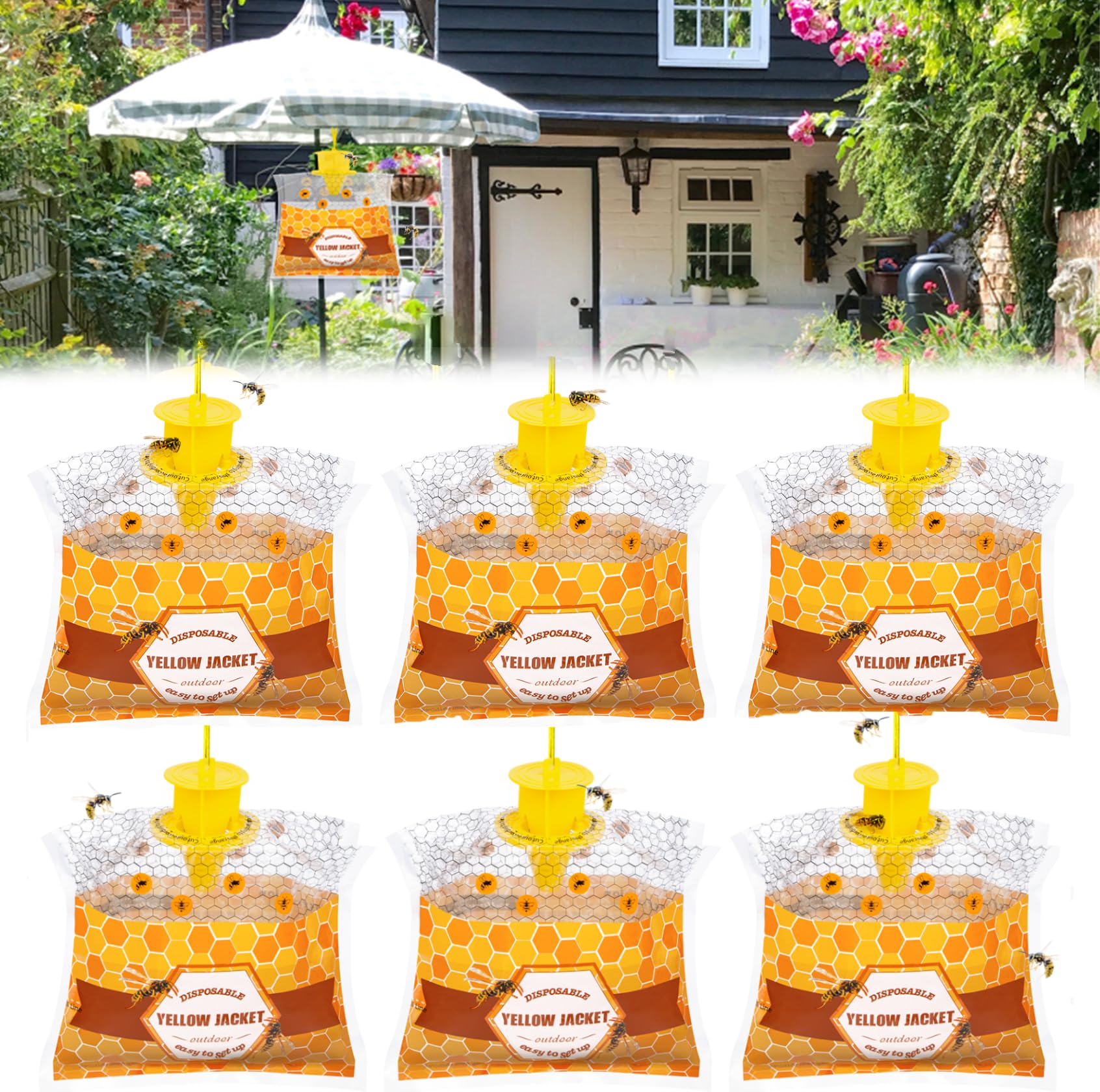 Photo 1 of 6 Pack Carpenter Bee Traps for Outside, Disposable Wasp Traps Outdoor Hanging, Yellow Jacket Trap, Hornet Trap Bee Killer Wasp Catcher Outdoor Flying Insect Trap for Bug
