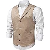 Giftdigger Men's Faux Suede Leather Suit Vest,Vintage Western Cowboy Casual Slim Dress Vest,Waistcoat for Wedding