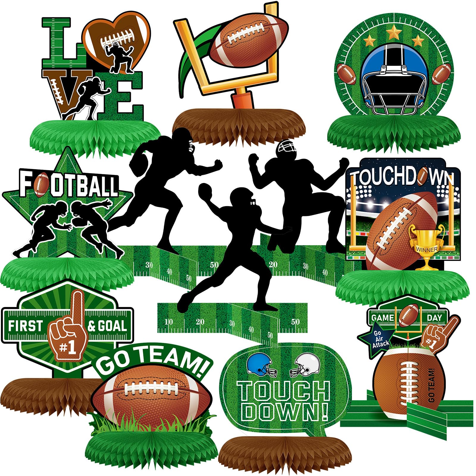 Photo 1 of 12 Pieces Football Party Decorations Football Table Centerpiece Silhouette Honeycomb Party Centerpiece for Sports Theme Supplies