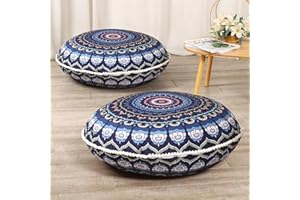 LOVMOC 32 inches Meditation Floor Cushion for Adults, 2 Pack Round Large Thick Floor Pillow, Memory Foam Filling, Navy Blue