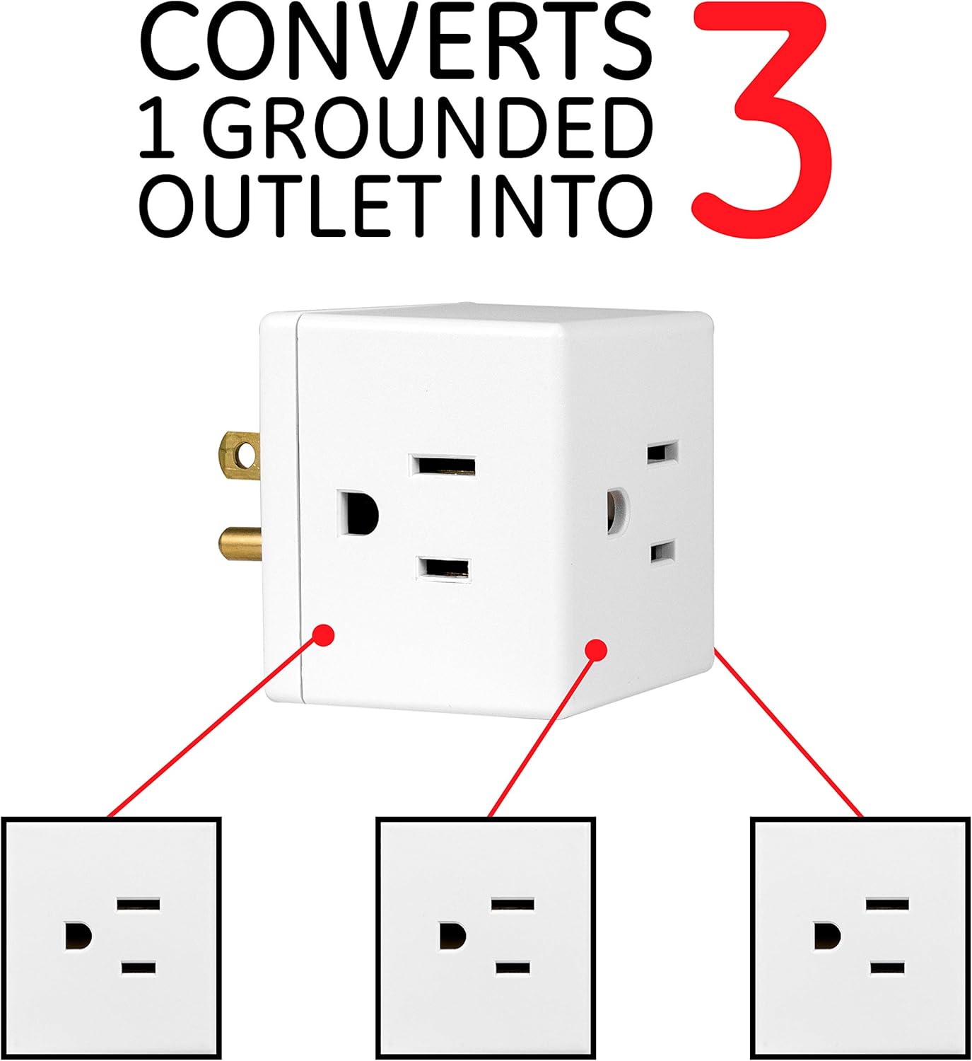 GE Wall Tap, 1, Extra-Wide Adapter Spaced, Easy Access Design, 3 Prong Outlet, Perfect for Travel, UL Listed, White, 58368 - Electrical Multi Outlets - 