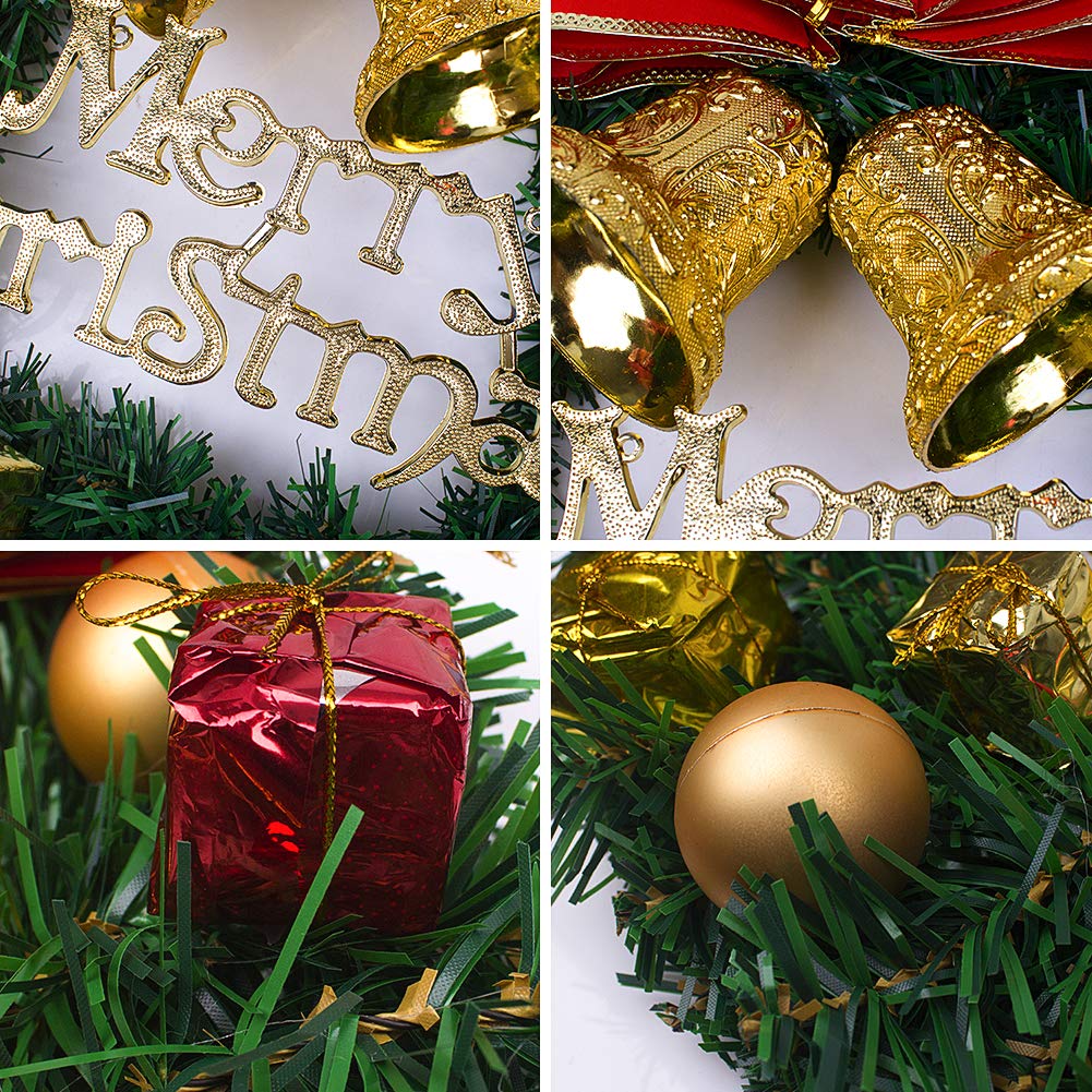 14.57’ inch Christmas Wreaths Simulation Rattan Flower Door Wreath Wall Ornament with “Merry Christmas” Letter and Ball Bells, Christmas Decoration for Your Front Door or Indoor Wall Decor