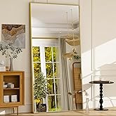 GLSLAND 76"x34" Full Length Mirror Extra Large Hanging or Leaning Rectangle Mirror Aluminum Alloy Thin Frame Bedroom Floor Dressing,Gold