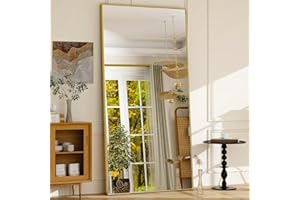 GLSLAND 71"x31" Full Length Mirror Extra Large Hanging or Leaning Rectangle Mirror Aluminum Alloy Thin Frame Bedroom Floor Dressing,Gold