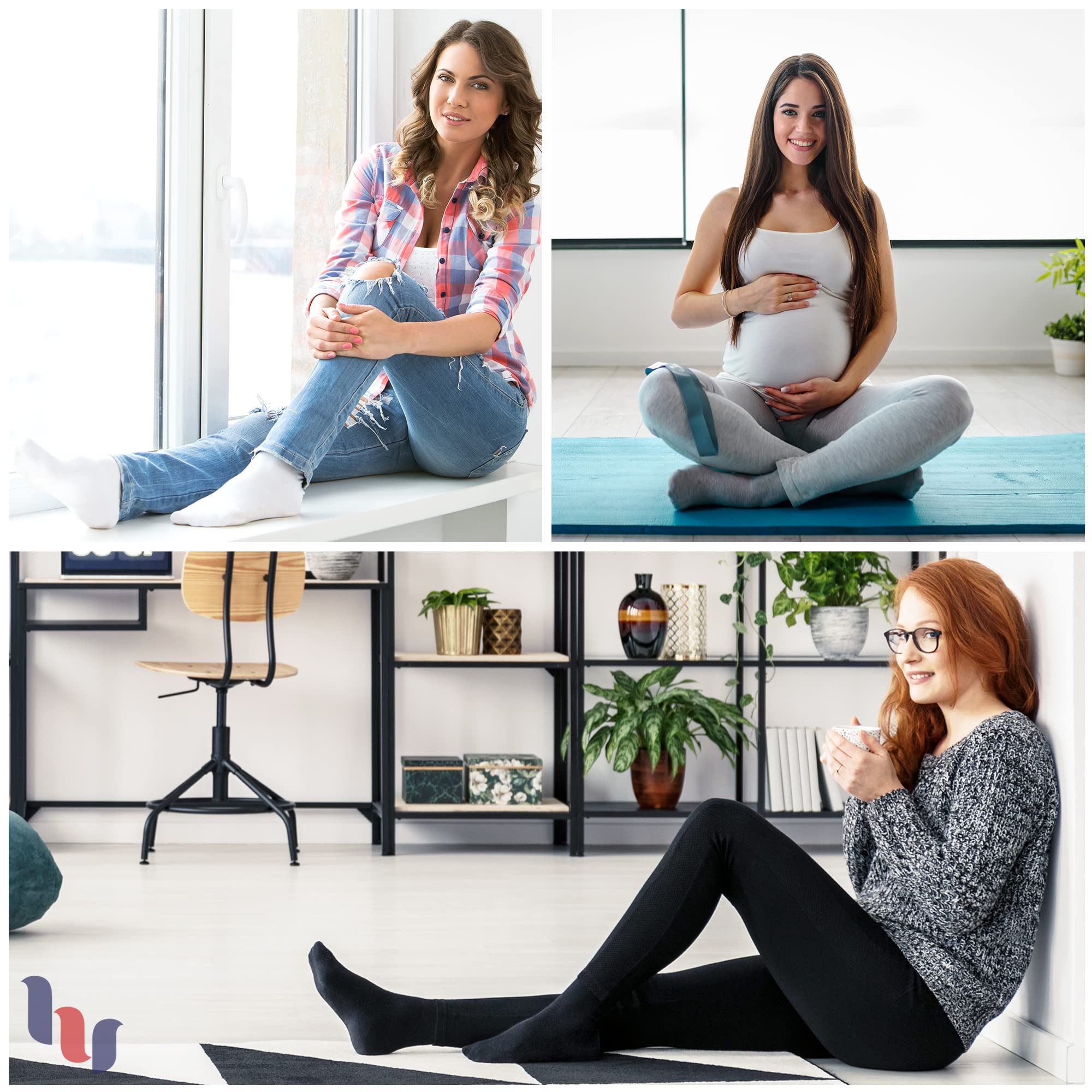 Hugh Ugoli Women's Cotton Diabetic Crew Socks, Wide, Thin, Loose Fit and Stretchy, Seamless Toe & Non-Binding Top, 4 Pairs