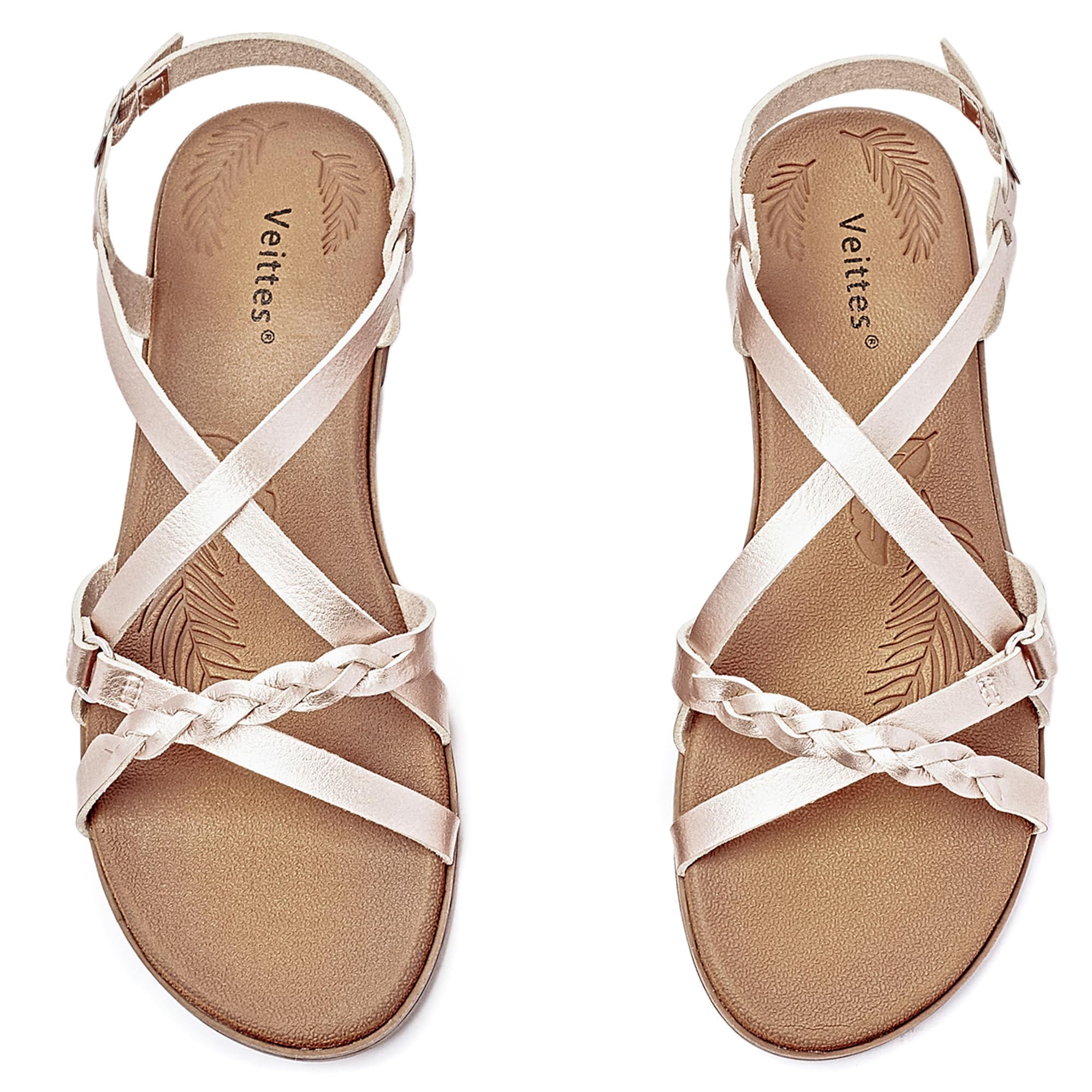 Photo 1 of Veittes Women's Flat Slide Sandals - Casual Fashion Cross Strappy Braided Slip on Flat Summer Sandals.(2207023-2,GD/MF,8.5)