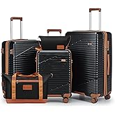 NEISIA Luggage Sets 3 Piece, Hard Shell Carry on Suitcase with Spinner Wheels and TSA Lock, Travel Lightweight Luggage Set with YKK Zippers (Black, 5 piece sets(20/24/28/DB/TB)