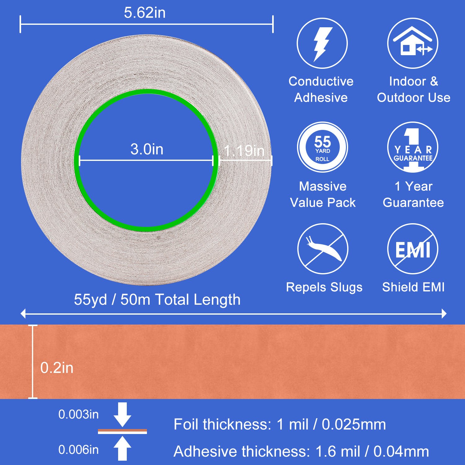 Copper Foil Tape with Conductive Adhesive EMI Shielding Stained Glass Soldering Electrical Repairs Slug&Snail Repellent Paper Circuits Grounding Crafts Projects Guitar GREEN BIRD (0.2 inch)