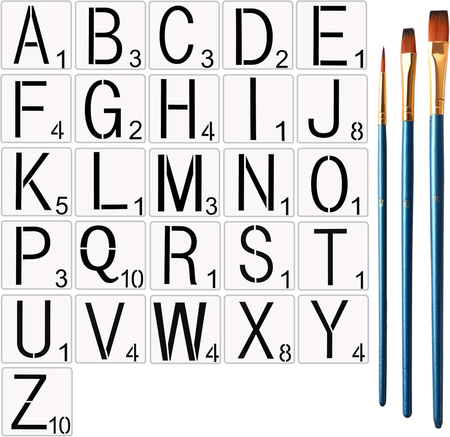 4 Inch Scrabble Letters Stencil for Christmas Painting on Wood with 3Piece Painting Brushes,Reusable Tile Stencil, Scrabble Letters for Christmas Wall Decor,Home DIY Crafts,Family Names