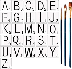 4 Inch Scrabble Letters Stencil for Christmas Painting on Wood with 3Piece Painting Brushes,Reusable Tile Stencil, Scrabble Letters for Christmas Wall Decor,Home DIY Crafts,Family Names