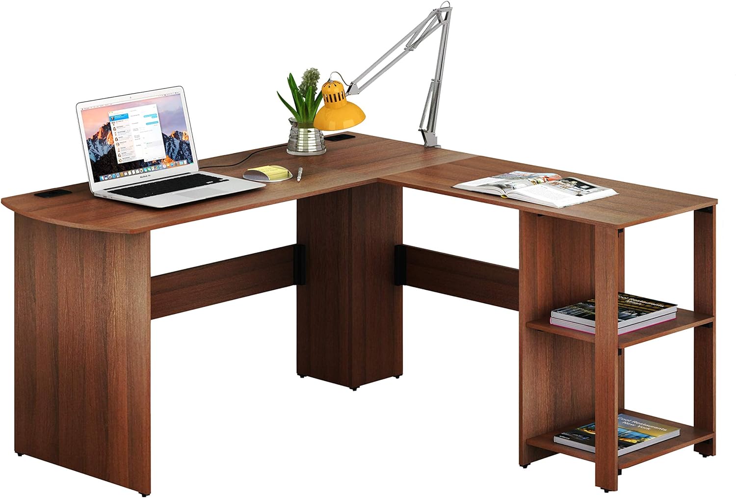 SHW L-Shaped Home Office Wood Corner Desk, Walnut: Kitchen & Dining