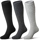 Eocom Unisex Merino Wool Ski Socks Thermal Warm Winter Thick Knee High Long Snowboarding Boot Socks for Women Men 3 Pairs