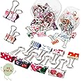 Outus 48 Pcs Cute Binder Clips with Box 2 Sizes Floral Office Clips Supplies Assorted Designs Colorful Printing Small Mini Decorative Binder for Paper Notebooks Office Home 0.75 Inch 1 Inch