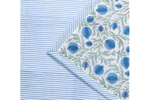 Ridhi Block Print Quilt Queen Blue Reversible Throw Blanket 100% Cotton Quilt, Cover for Couch and Bed, Sage Lap Bedding Coverlet, Luxury Oversized Quilted Throw Queen 90" x 96"