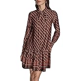 BCBG Womens Long Sleeve Collared Tie Neck Ruffle Trim Mini Dress