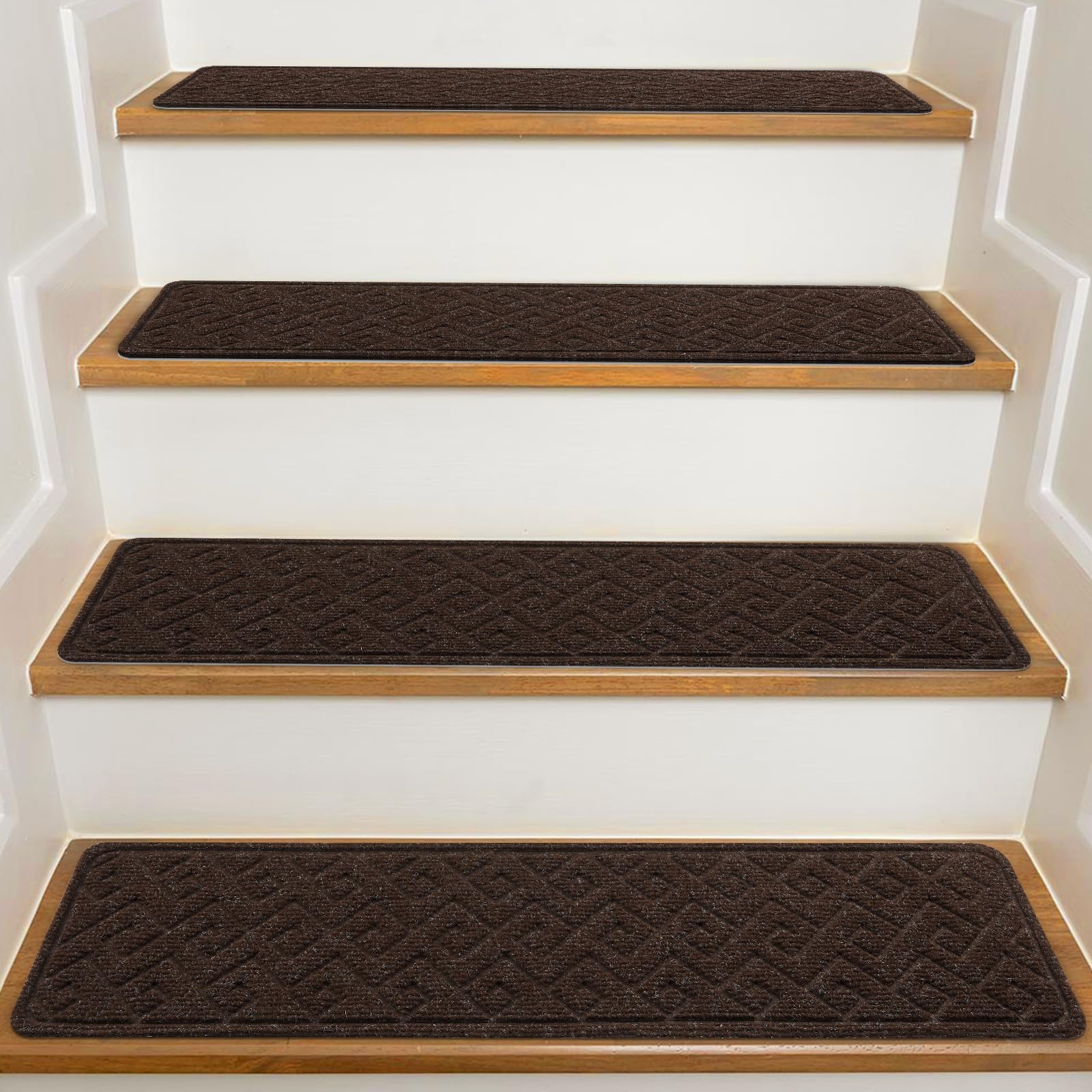 Stair Treads for Wooden Steps Indoor, 15 Pack 8" X 30" Non Slip Carpet Stair Treads with Reusable Adhesive for Kids Elders and Dogs, Surface Polyester TPR Backing Stair Rugs Image Stair Treads for Wooden Steps Indoor, 15 Pack 8" X 30" Non Slip Carpet Stair Treads with Reusable Adhesive for Kids Elders and Dogs, Surface Polyester TPR Backing Stair Rugs Image