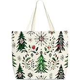 Zcsni Christmas Tree Tote Bags, Winter Theme Canvas Tote Bag, Shoulder Bag, Winter Holiday Gifts, Christmas Gifts For Women Friends Teacher Mother Colleagues -B14