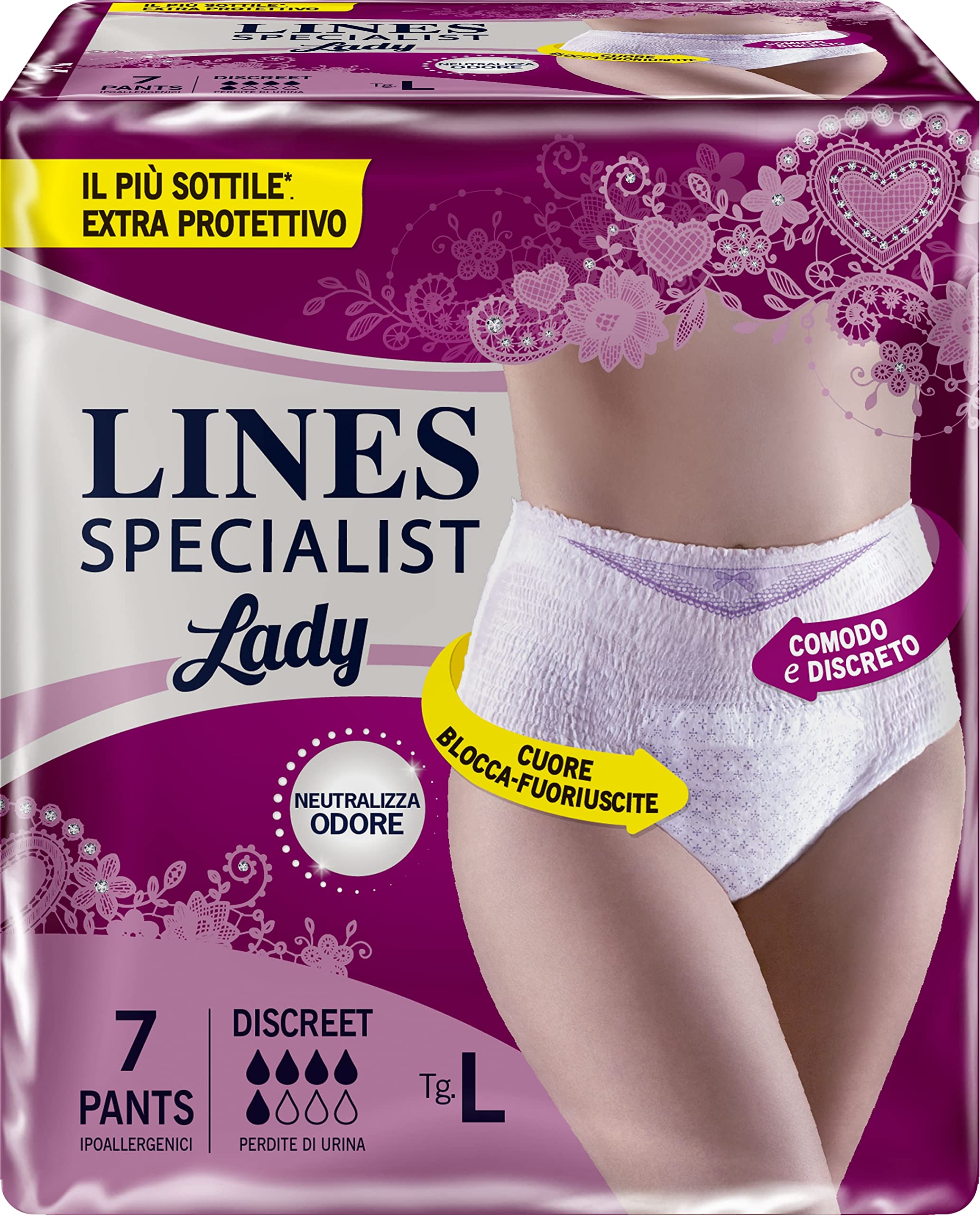 Lines Specialist Pants Discreet Absorbent for Urine 7 Pieces Taglia L