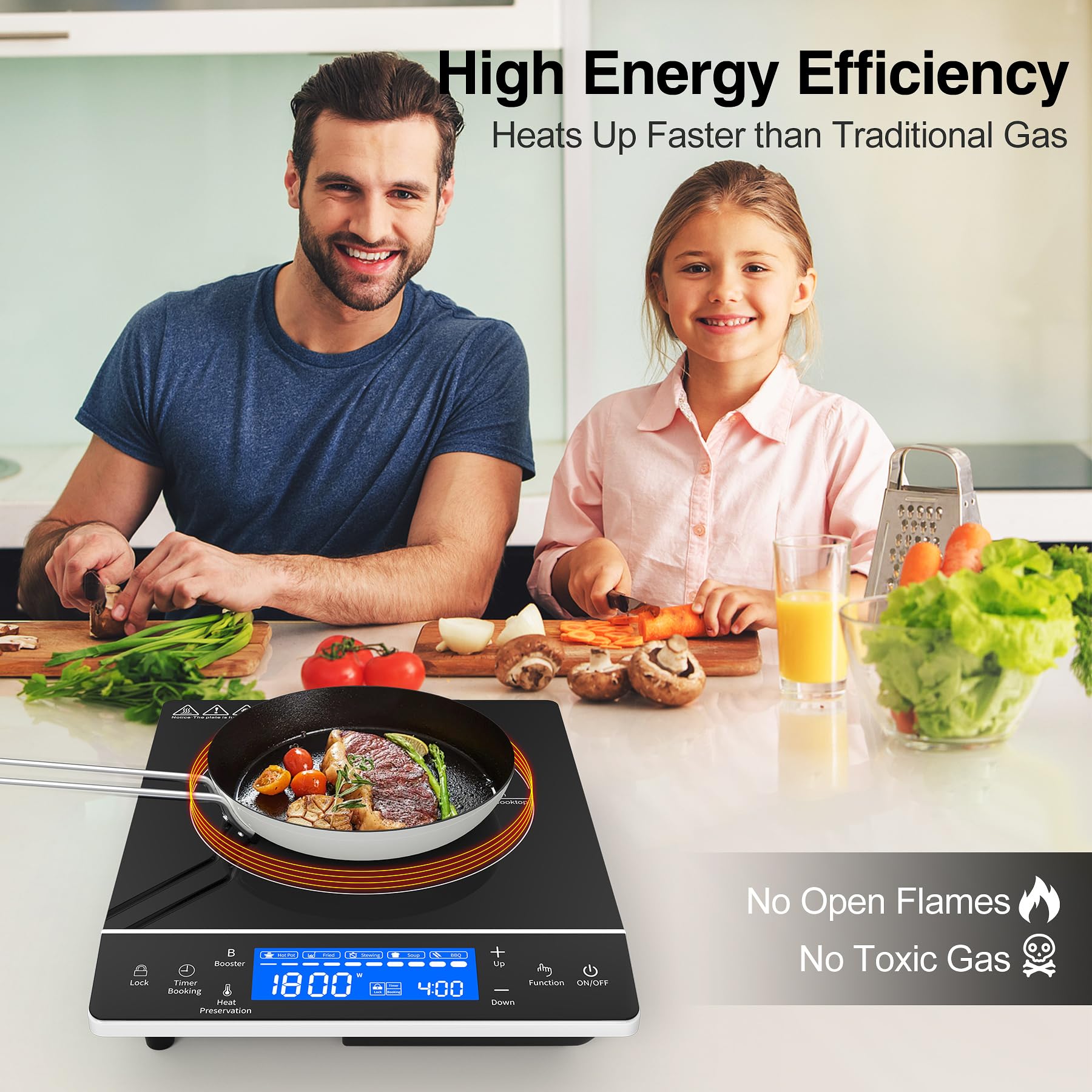 VBGK Induction Cooktop, 1800W Single Burner Electric cooktop,Induction Stove Top with Large LCD Sensor Touch, Induction Hot Plate with 9 Temperature Levels, Child Safety Lock & 4H Timer