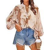ZESICA Women's Floral Print Blouse 2026 Long Sleeve Button Down Casual Fall Boho Oversized Tops Shirts
