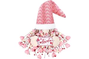 OUDDY DECOR Gnome Valentines Day Wreath for Front Door Decor, 28 Inch Valentines Gnome Wreath with Artificial Berries Fairy String Lights for Home Wedding Party Anniversary Valentine's Day Decorations, Pink