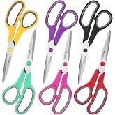 Scissors, 6 Pack 8" All Purpose Comfort-Grip Sharp Shears for Everyday Use | Stainless Steel Scissor for Office School Classroom Craft Sewing Art Supplies, High/Middle Student Teacher, Right/Left Handle
