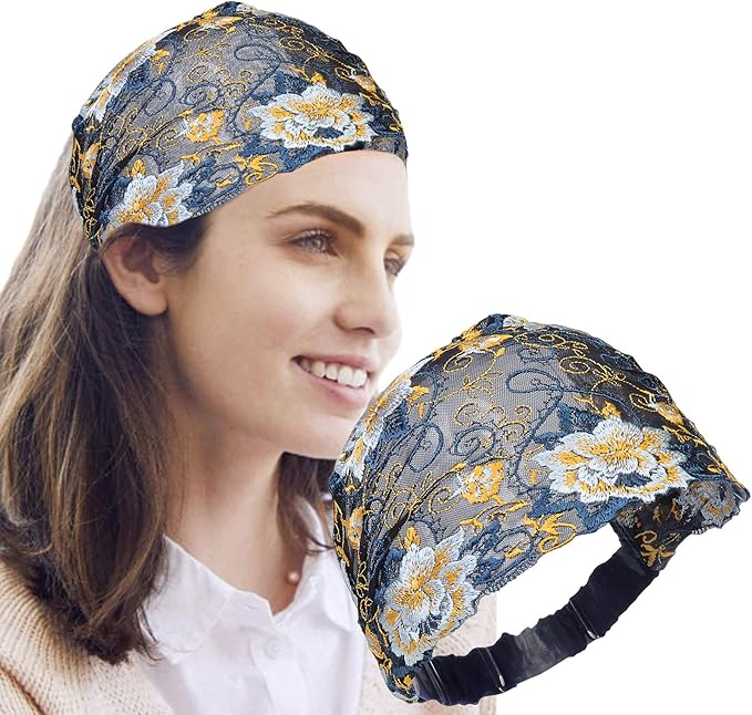 COMVIP Wide Boho Headband Vintage Thin Lace Flower Hair Bands Elastic