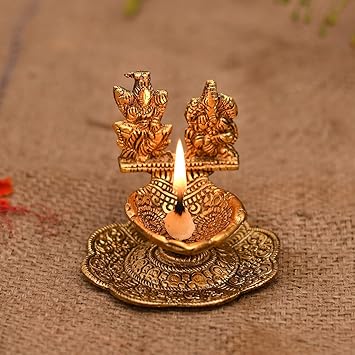 VAC Laxmi Ganesha Idol Showpiece Oil Lamp Diya Deepak - Metal Lakshmi Ganesh Statue - Diwali Home Decoration Items