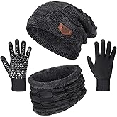 Winter Beanie Hats Scarf Gloves Set Thick Warm Slouchy Beanies Hat Knit Skull Cap Neck Warmer for Men Women
