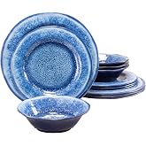 Topmela 12 Pcs Blue Melamine Dinnerware Set, Shatterproof and Dishwasher Safe, Ideal for Indoor and Outdoor Use